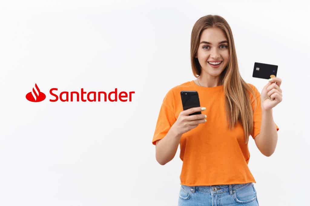 App do Santander exibindo conta universitária com saldo e funcionalidades acessíveis